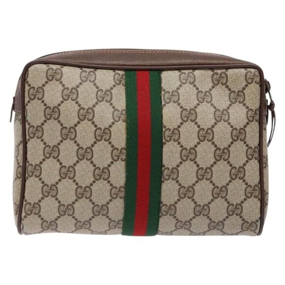 GUCCI GG Supreme Web Sherry Line Clutch Bag PVC Beige Auth - Picture 3 of 16